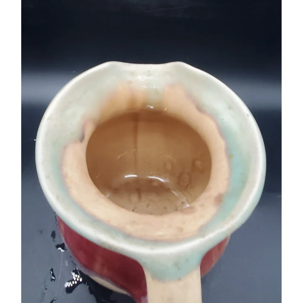 Handmade D. Lessar Studio Art Pottery‎ Red Tulip Pitcher Handmade Drip Glaze 7